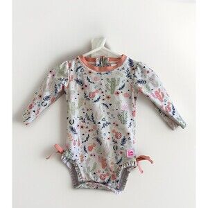 RuffleButts Girls Cactus Floral Long Sleeve One Piece Rash Guard swimsuit 3m
